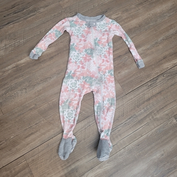 Burt's Bees Baby Organic Cotton Watercolor Floral Zip Up Pajamas Size 12 Months - Picture 2 of 5